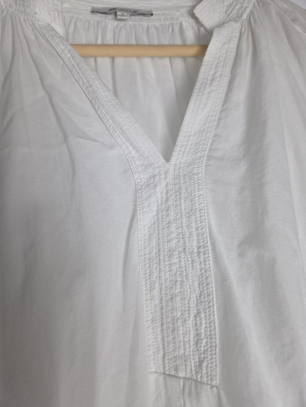Madewell Shirred Long Sleeve Lightweight Flowy Blouse Cotton Blend wlwhite - Picture 7 of 16